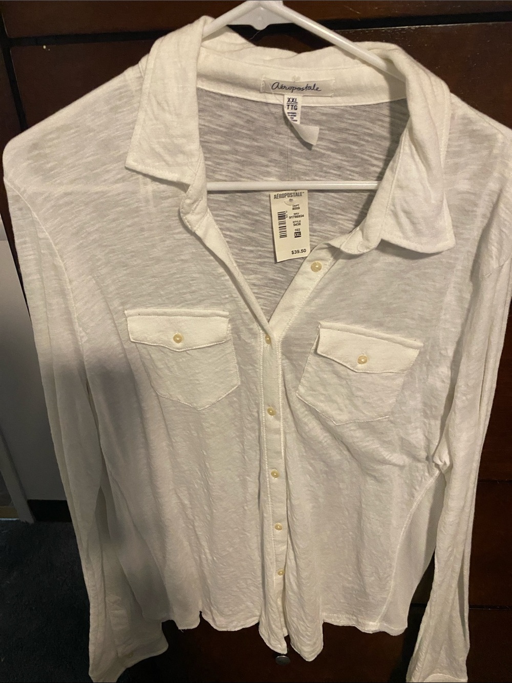 Aeropostale Womens White Casual Button-Down Shirt